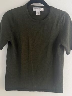 Sutton Studio Merino Wool Short Sleeve Sweater Top S Dark Green Minimalist